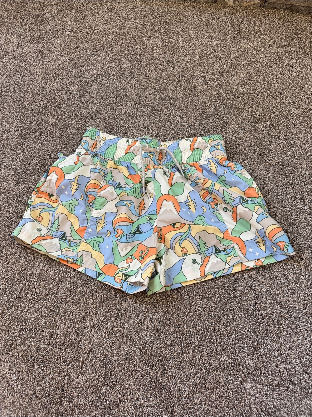 Columbia Womens Small Camping Print Multicolor Pocketed Shorts Zipper Back EUC